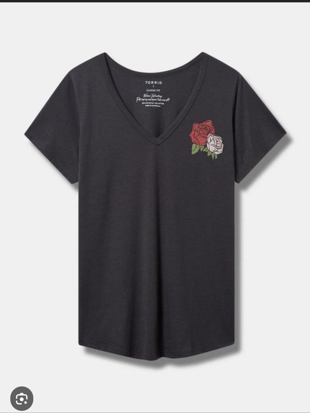 torrid. Black V-Neck Floral Tee. Size 1.